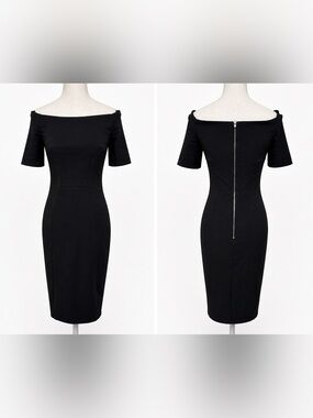 Off-Shoulder Black Sheath Dress